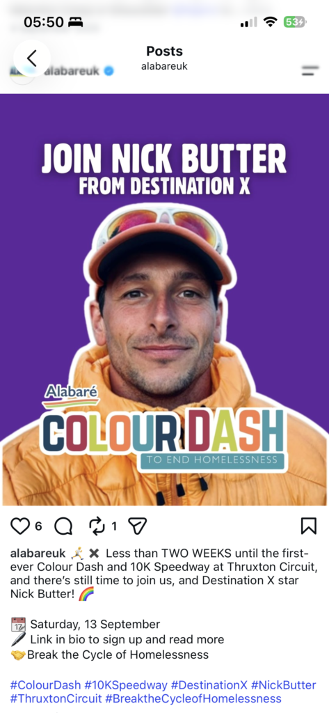 Alabaré Colour Dash event featuring Nick Butter