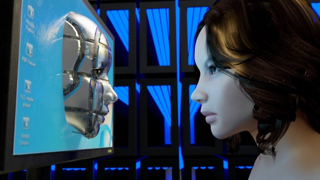 Person reviewing an artificial intelligence interface on a computer