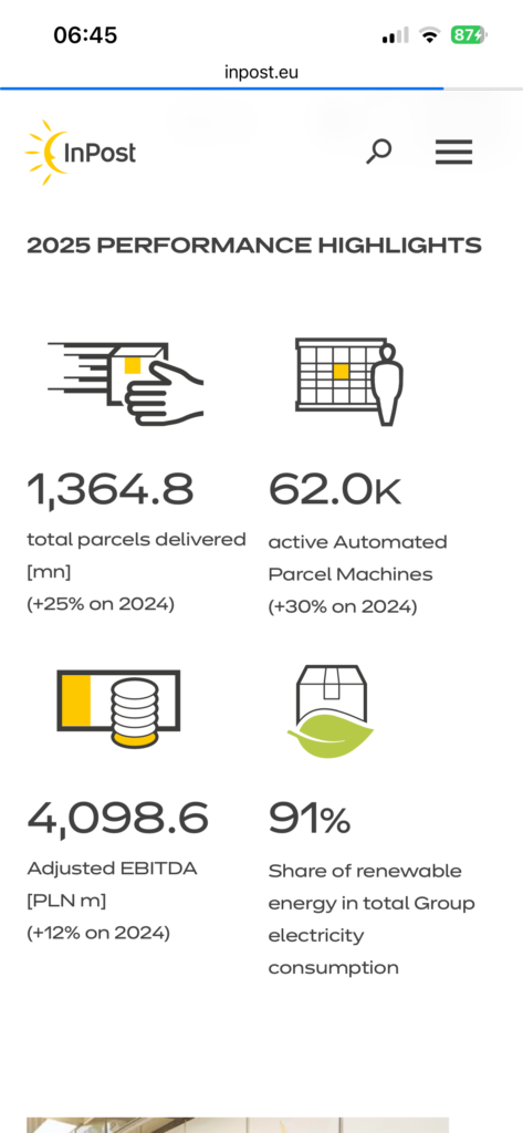 InPost 2025 performance highlights mobile page