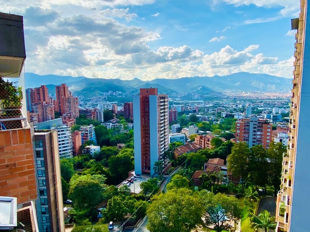 Medellín skyline with mountains behind the city