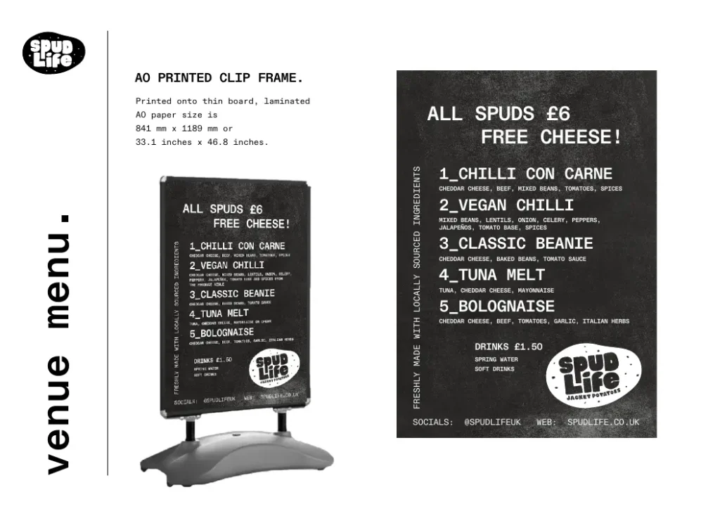 Spudlife venue menu design